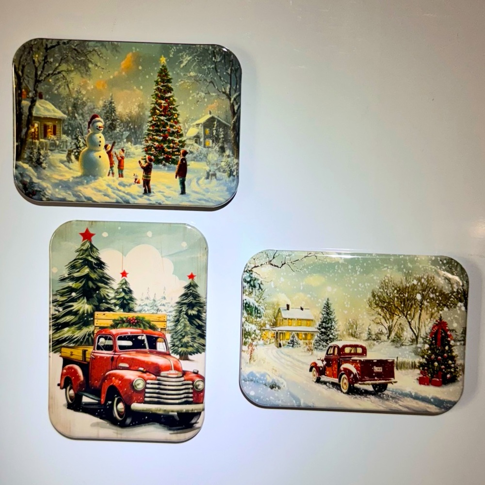 Red Truck Christmas Tree Snowman Fridge/Locker Magnets